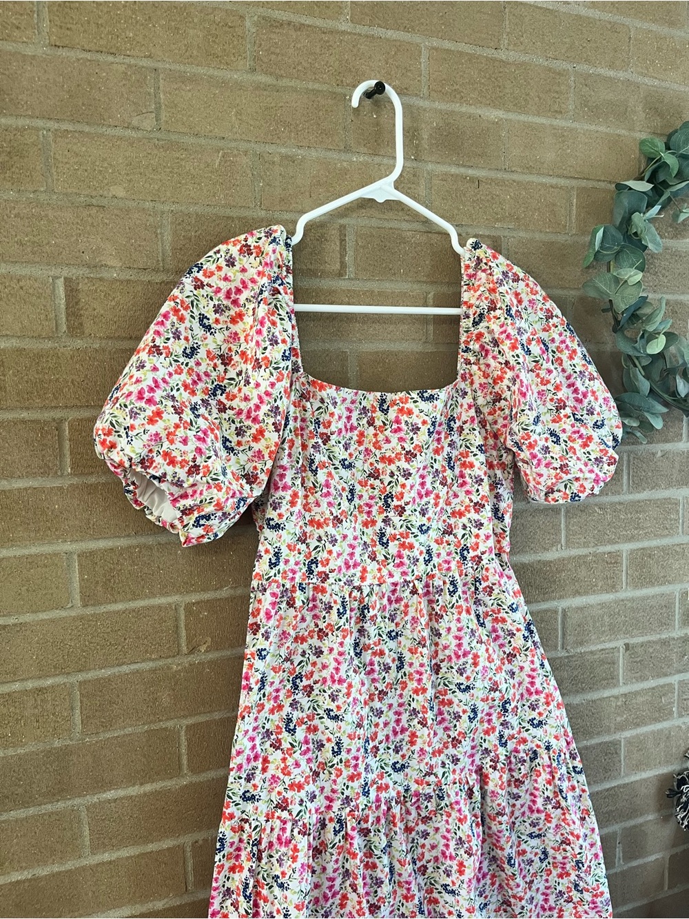 Adelyn Rae Floral Smocked Dress - Pink, Orange & Blue Print - Picture 3 of 4